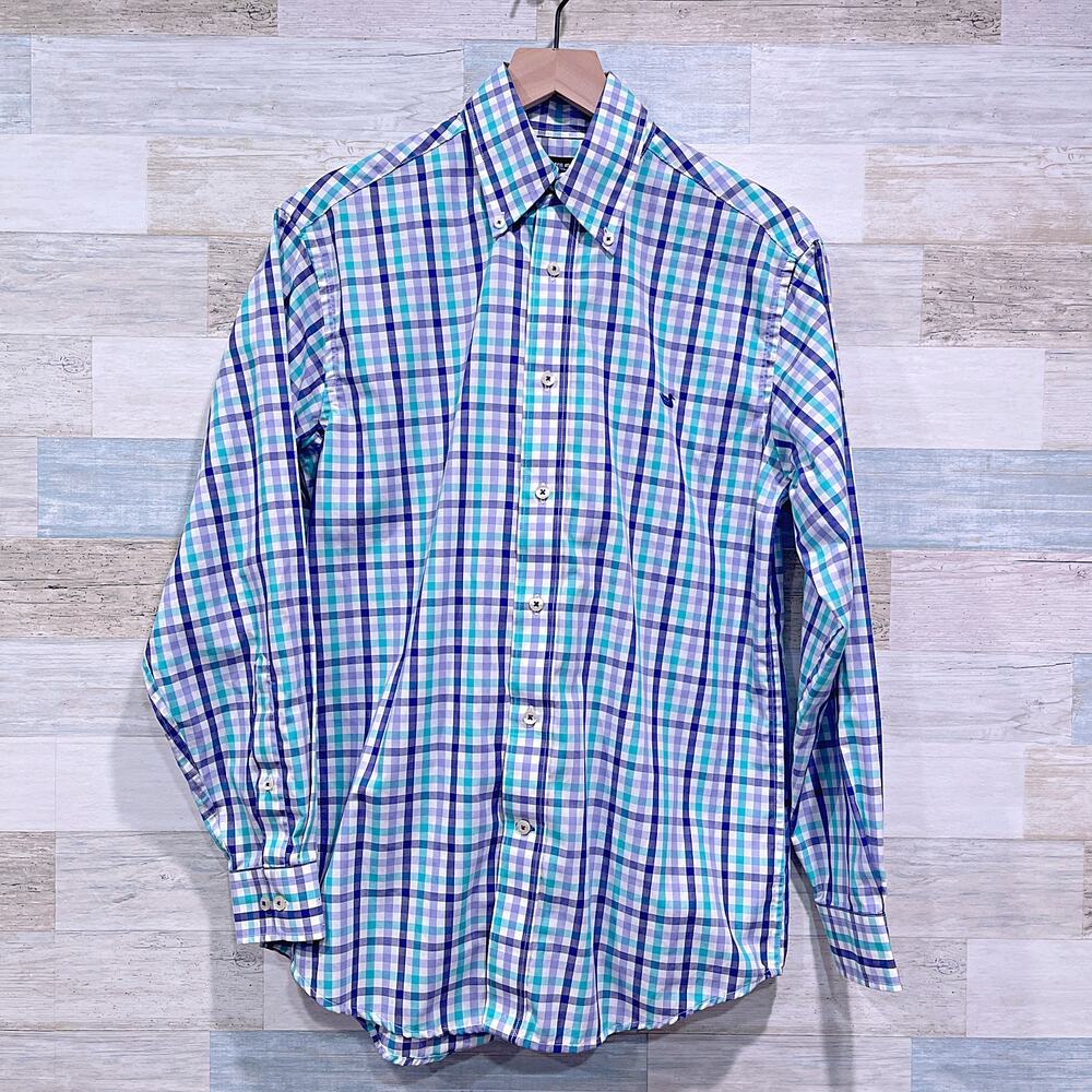 SOUTHERN MARSH Cotton Long Sleeve Sport Shirt Blue Green White Preppy Mens Small